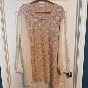 POL Lace Detail Top in Pink and Cream NWOT